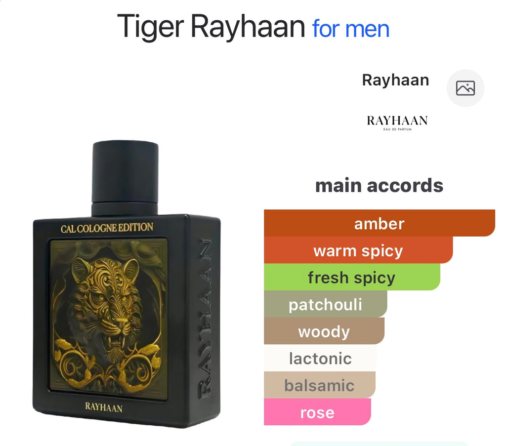Rayhaan Tiger Cal Cologne Edition Extrait De Parfum Espray, 3.4 onzas (Unisex)