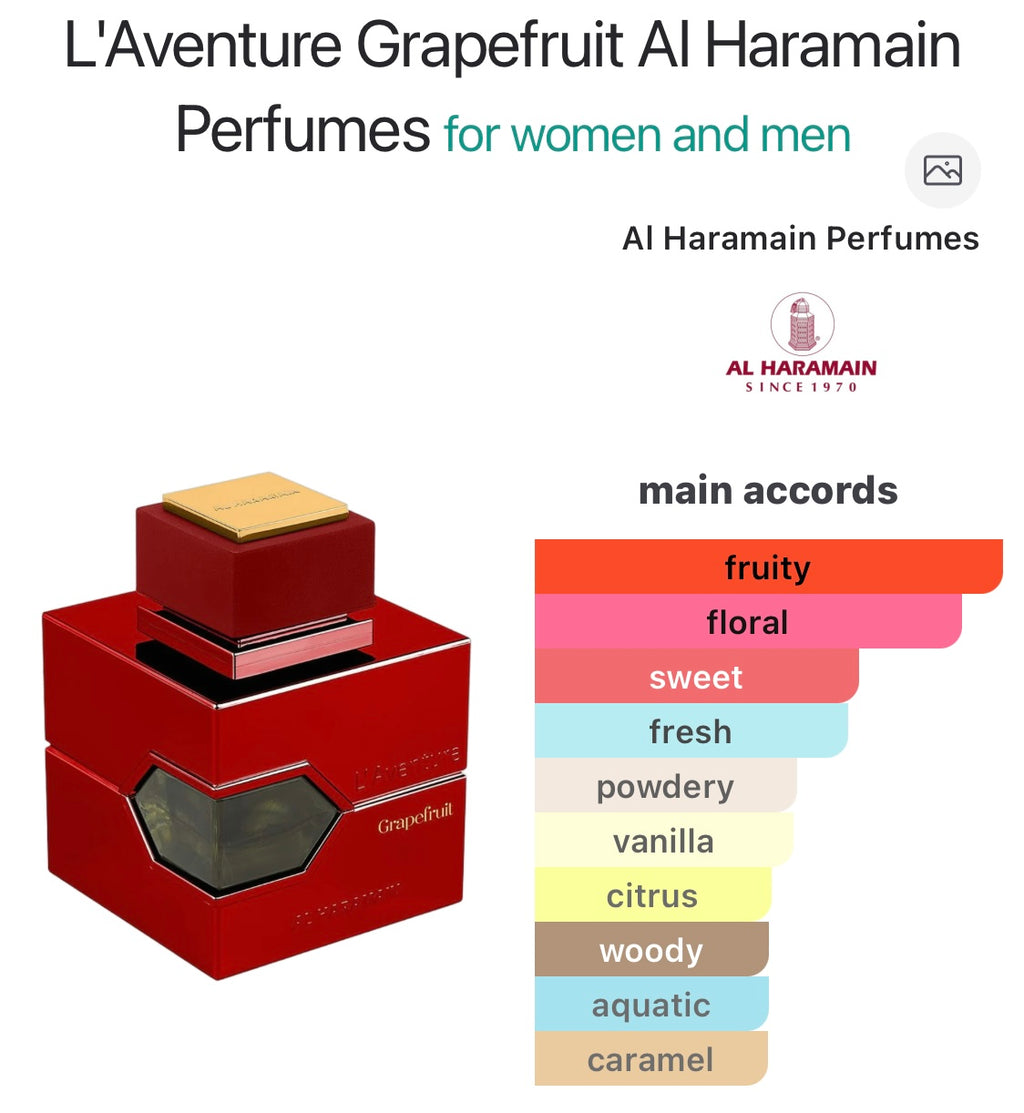 Al Haramain L'Aventure
Grapefruit Eau De
Parfum For Woman