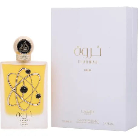 Lattafa Perfumes Tharwah Gold para Unisex Eau de Parfum en Spray, 3.4 onzas
