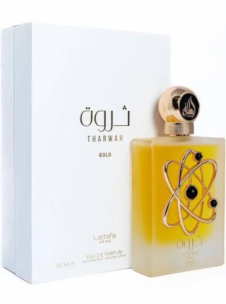 Lattafa Perfumes Tharwah Gold para Unisex Eau de Parfum en Spray, 3.4 onzas